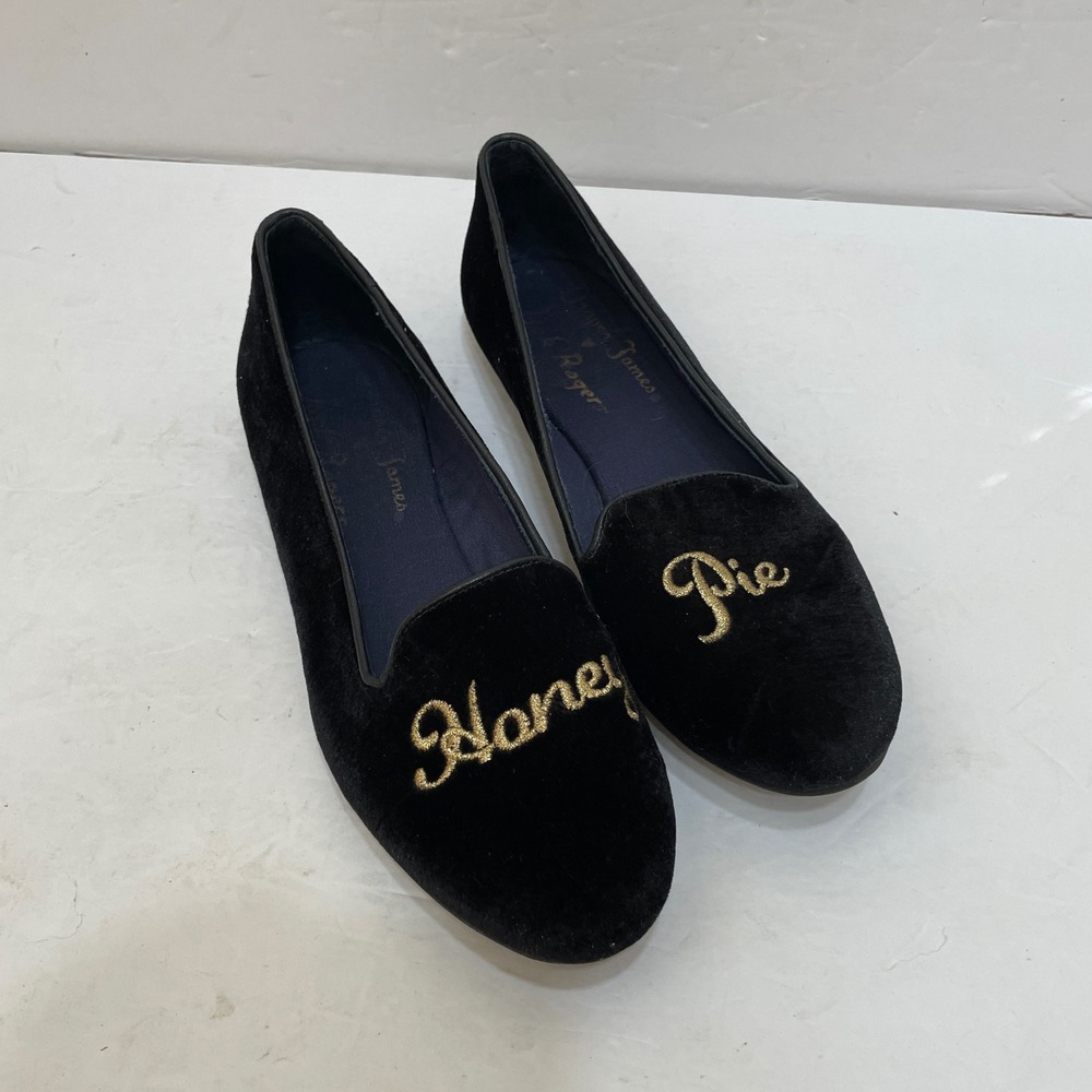 DRAPER JAMES X JACK ROGERS "HONEY PIE" BLACK VELVET LOAFERS